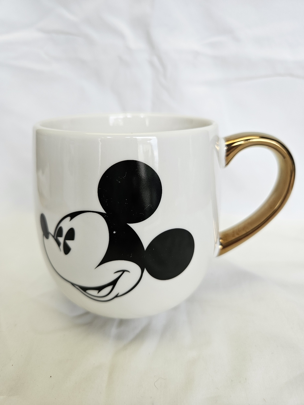 Disney White Ceramic Mickey Mug with Gold Handle